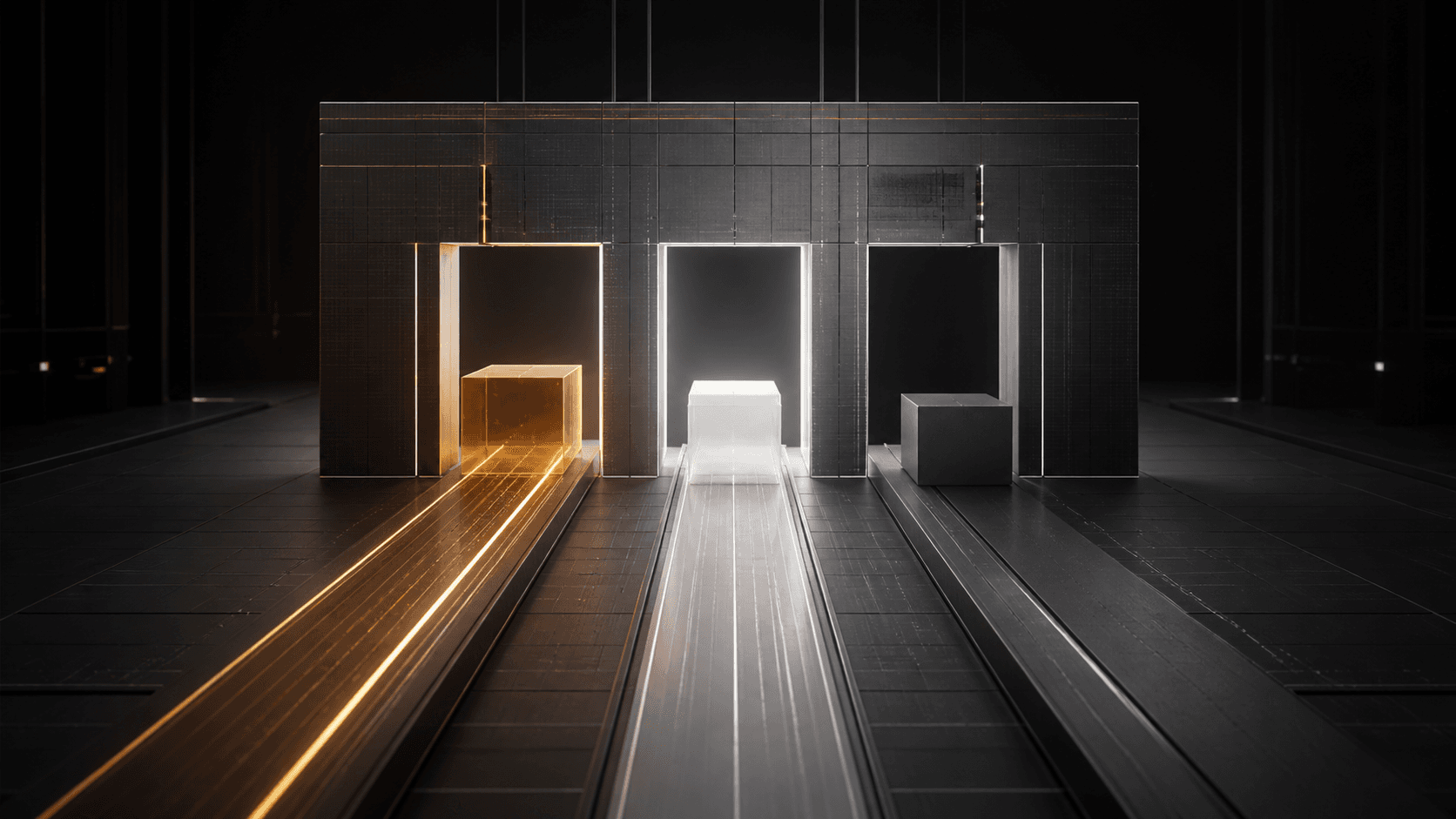 Three execution paths being evaluated by a precise architectural frame