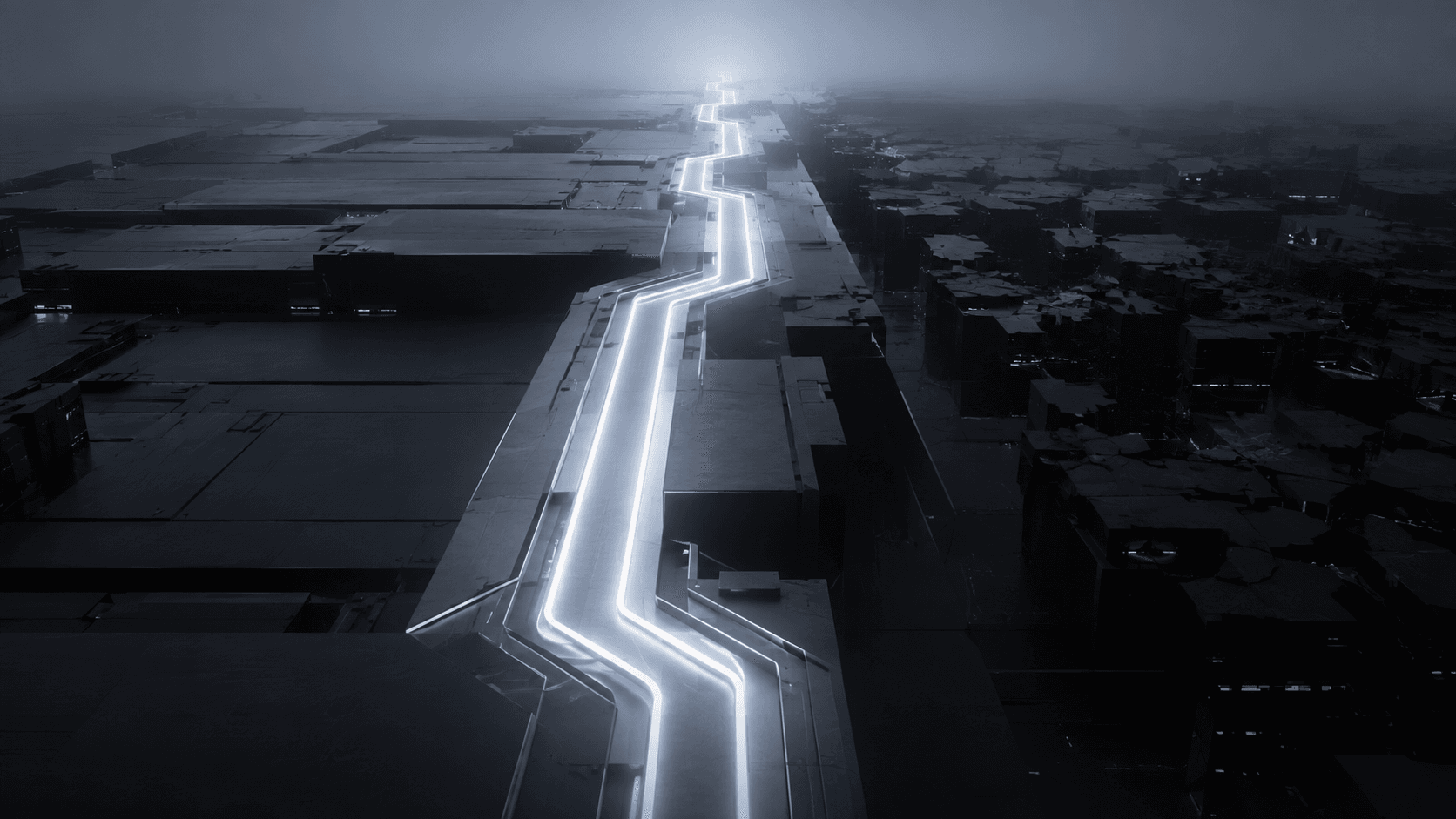 A bright independent route continuing through separated dark infrastructure
