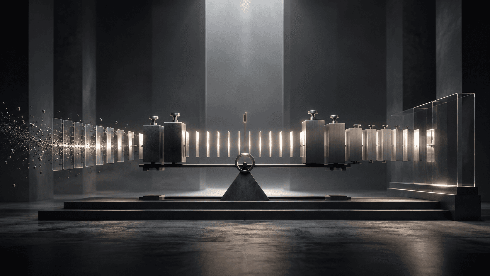 A precision balance measuring a sequence of evenly spaced illuminated units