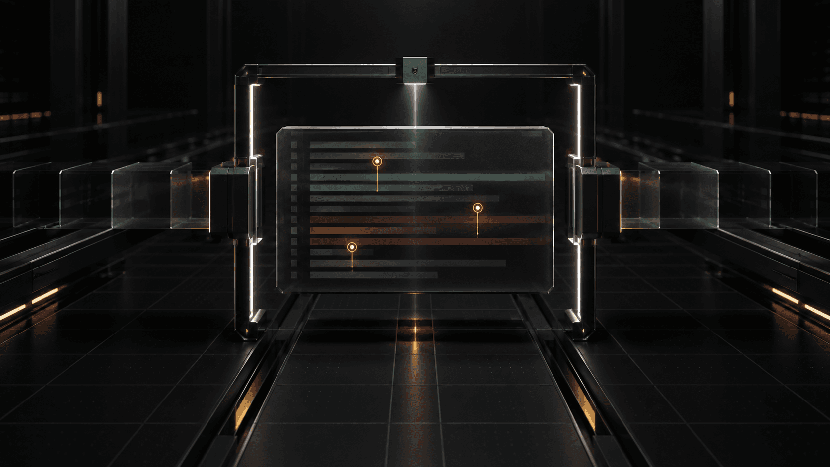 A code diff held inside a precise inspection frame with three findings pinned to changed lines